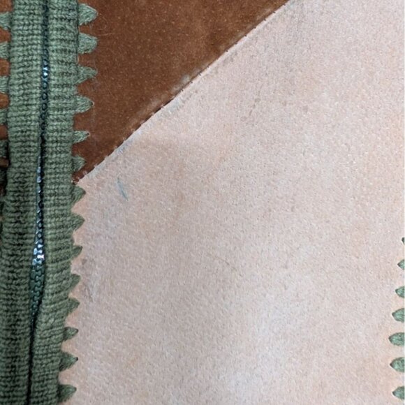 Leather Patchwork Vest Womens Size Medium Green Ribbed Knit Full Zip Boho - Picture 2 of 8